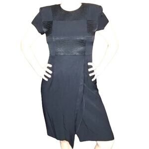 Vintage Michael Blair Black Color Block Split Front Skirt Short Sleeve Dress 12